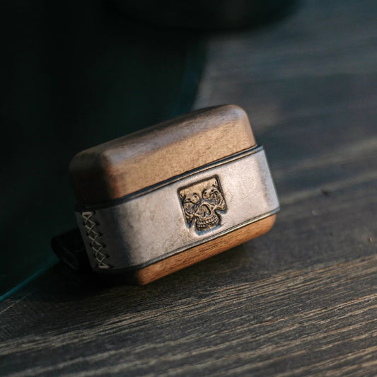 Apple AirPods Pro 2 Leather Skull Dark Wood Protective Case (Vintage Style)