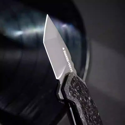 Swiss Tech Outdoor Folding Knife EDC Quick-Open Knife with Carbon Fiber Handle