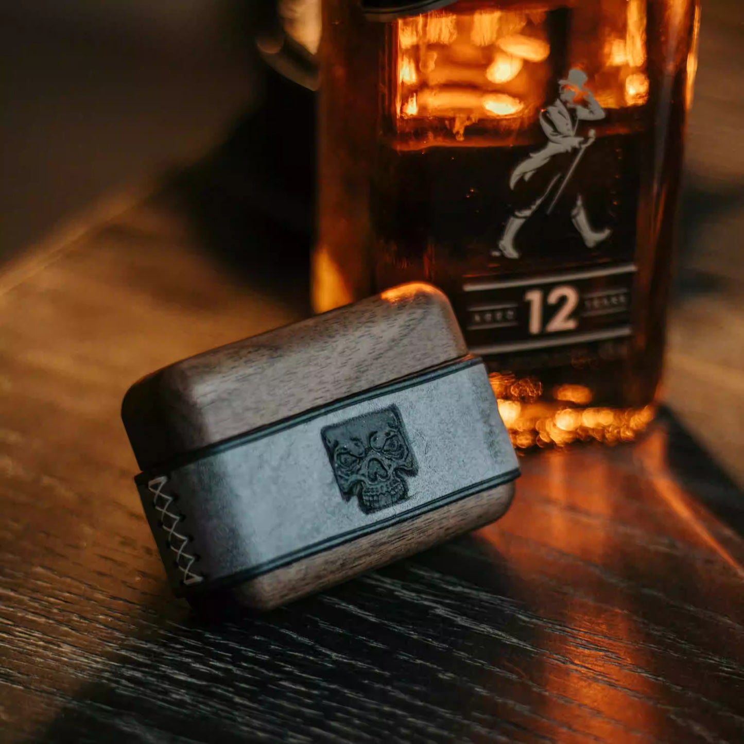 Apple AirPods Pro 2 Leather Skull Dark Wood Protective Case (Vintage Style)