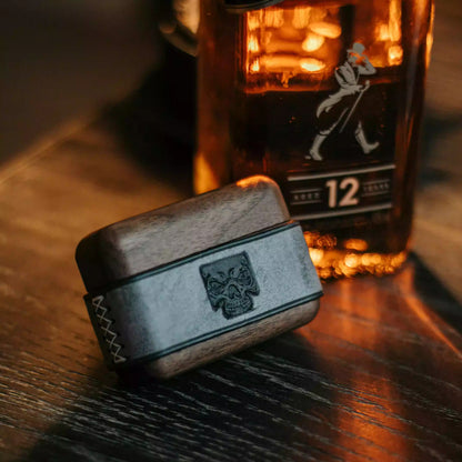 Apple AirPods Pro 2 Leather Skull Dark Wood Protective Case (Vintage Style)