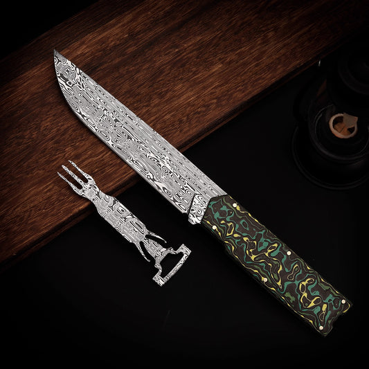 Bill's Rui Powder Damascus Steel Integrated Camping Knife and Fork