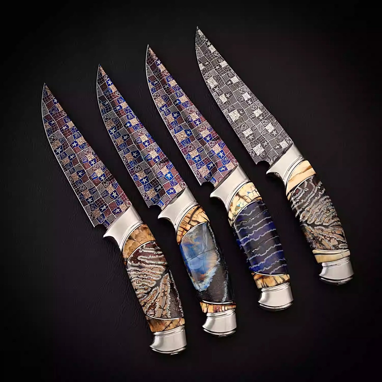 BILIDC Handmade Forged Mosaic Damascus Steel Straight Knife