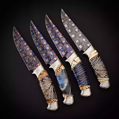 BILIDC Handmade Forged Mosaic Damascus Steel Straight Knife