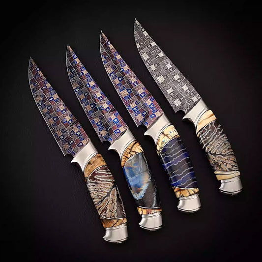 BILIDC Handmade Forged Mosaic Damascus Steel Straight Knife