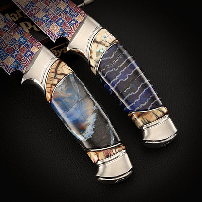 BILIDC Handmade Forged Mosaic Damascus Steel Straight Knife