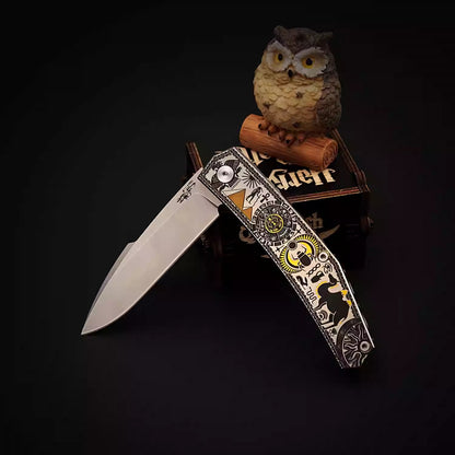 Bill's Vanax Steel Folding Pocket Knife with Titanium Handle, Powder Steel Engraved Handmade Knife