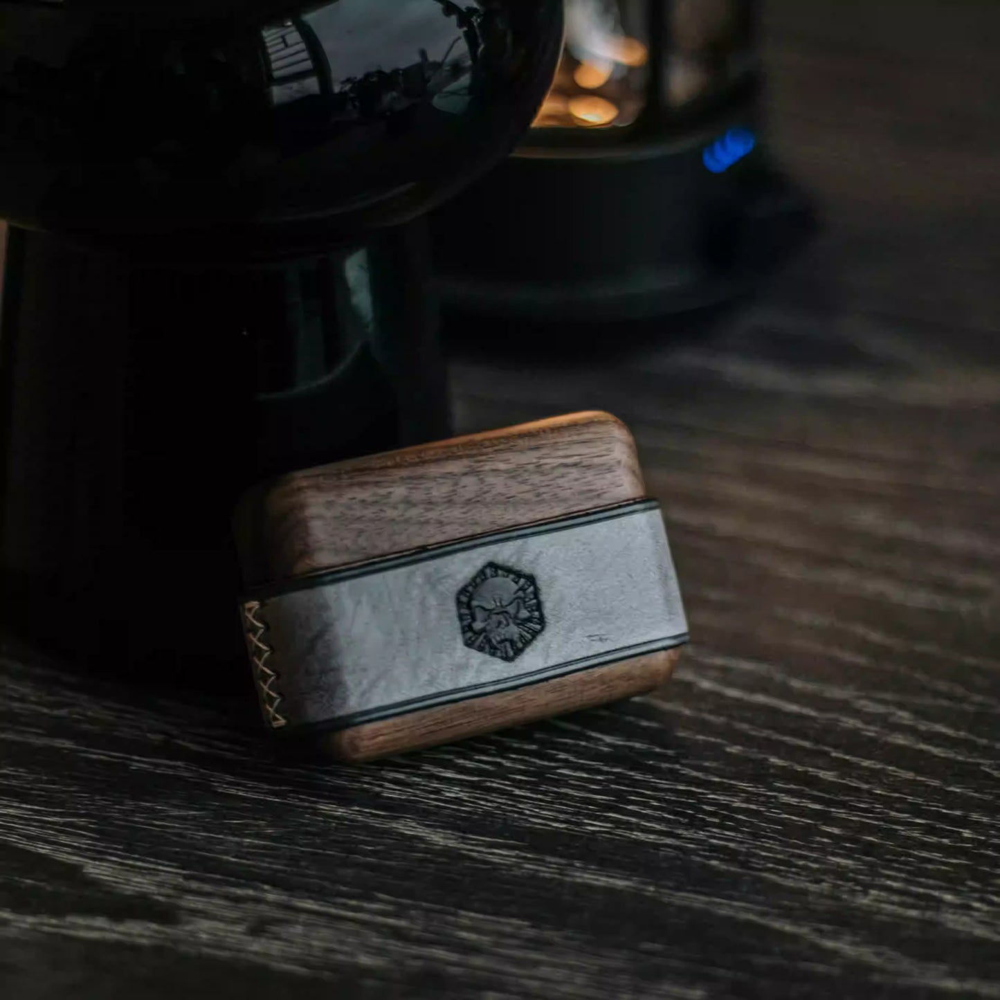 Apple AirPods Pro 2 Leather Skull Dark Wood Protective Case (Vintage Style)