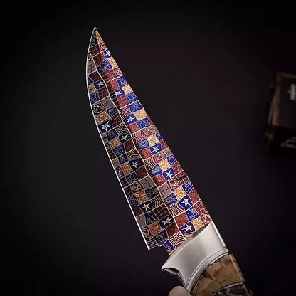 BILIDC Handmade Forged Mosaic Damascus Steel Straight Knife