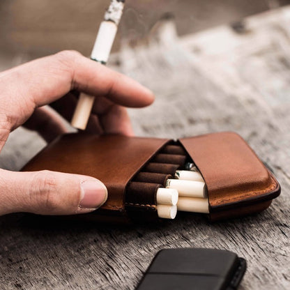 ONE LEATHER Classic Vintage Vegetable-Tanned Leather Cigarette Case (10 Sticks)