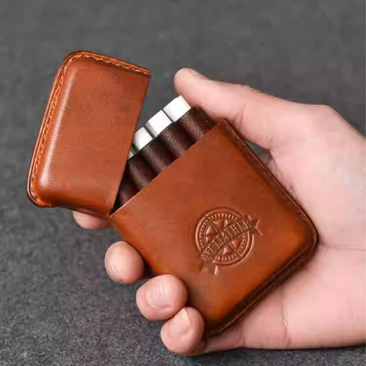 ONE LEATHER Classic Vintage Vegetable-Tanned Leather Cigarette Case (10 Sticks)