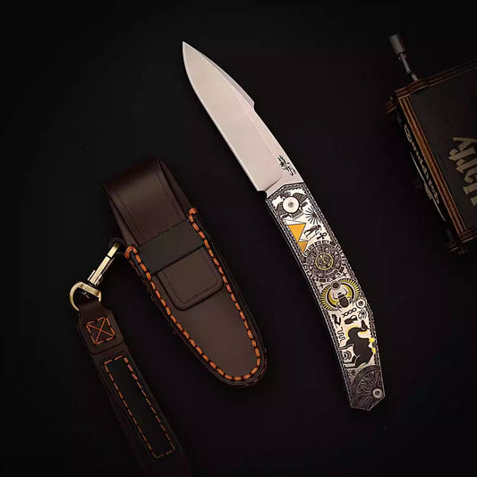 Bill's Vanax Steel Folding Pocket Knife with Titanium Handle, Powder Steel Engraved Handmade Knife