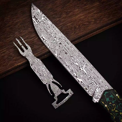 Bill's Rui Powder Damascus Steel Integrated Camping Knife and Fork