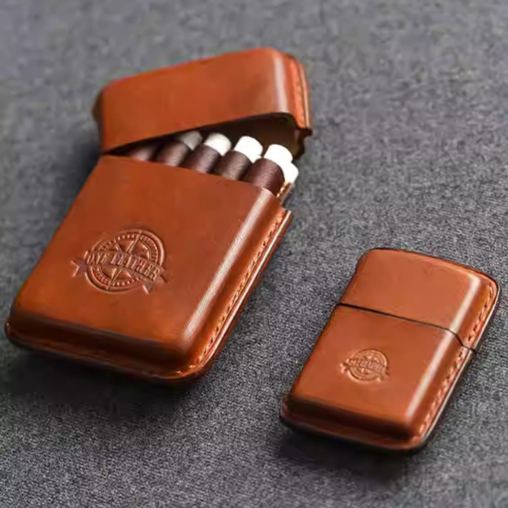 ONE LEATHER Classic Vintage Vegetable-Tanned Leather Cigarette Case (10 Sticks)