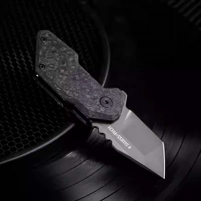 Swiss Tech Outdoor Folding Knife EDC Quick-Open Knife with Carbon Fiber Handle