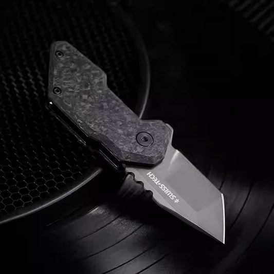 Swiss Tech Outdoor Folding Knife EDC Quick-Open Knife with Carbon Fiber Handle